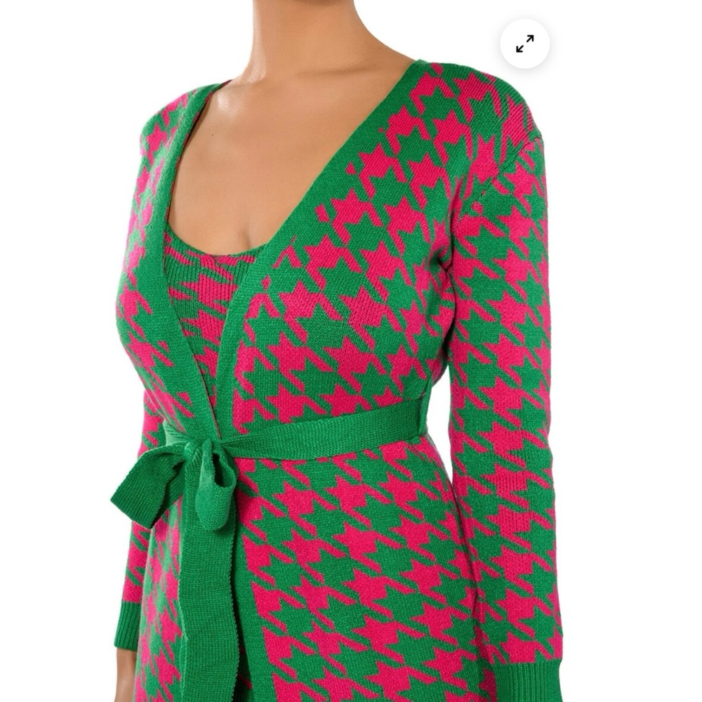 Green and Pink Women's Sweater Dress with cardigan